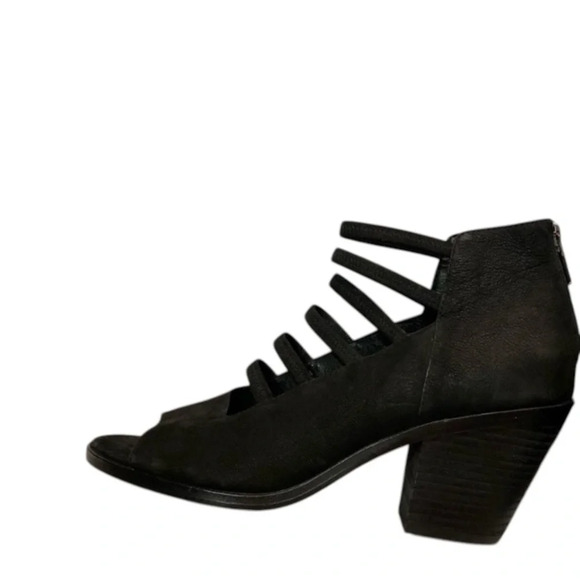 Eileen Fisher James Strappy Nubuck Leather Peep Toe Heels, Black - Picture 4 of 10